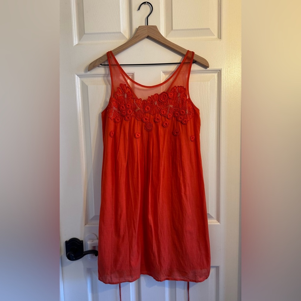 Meadow Rue Dress Tunic Sz 0 Tank Shift Aline Lined Orange Sleeveless Floral Mesh
